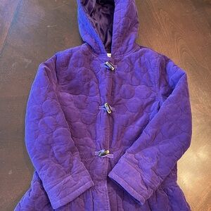 Gymboree Girls M (7-8) Purple patterned corduroy hooded pea coat with zipper